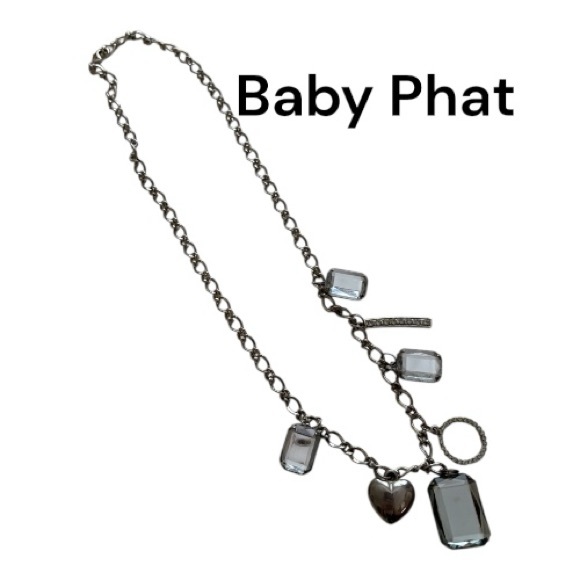 Baby Phat Jewelry - Baby Phat Silver Charm Necklace with Heart and Rectangles